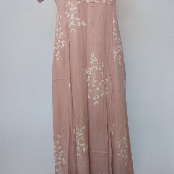 Orvis Grunge Pink Crinkle 100% Rayon Maxi Dress S Short Sleeve Floral Tie Back - Picture 3 of 9